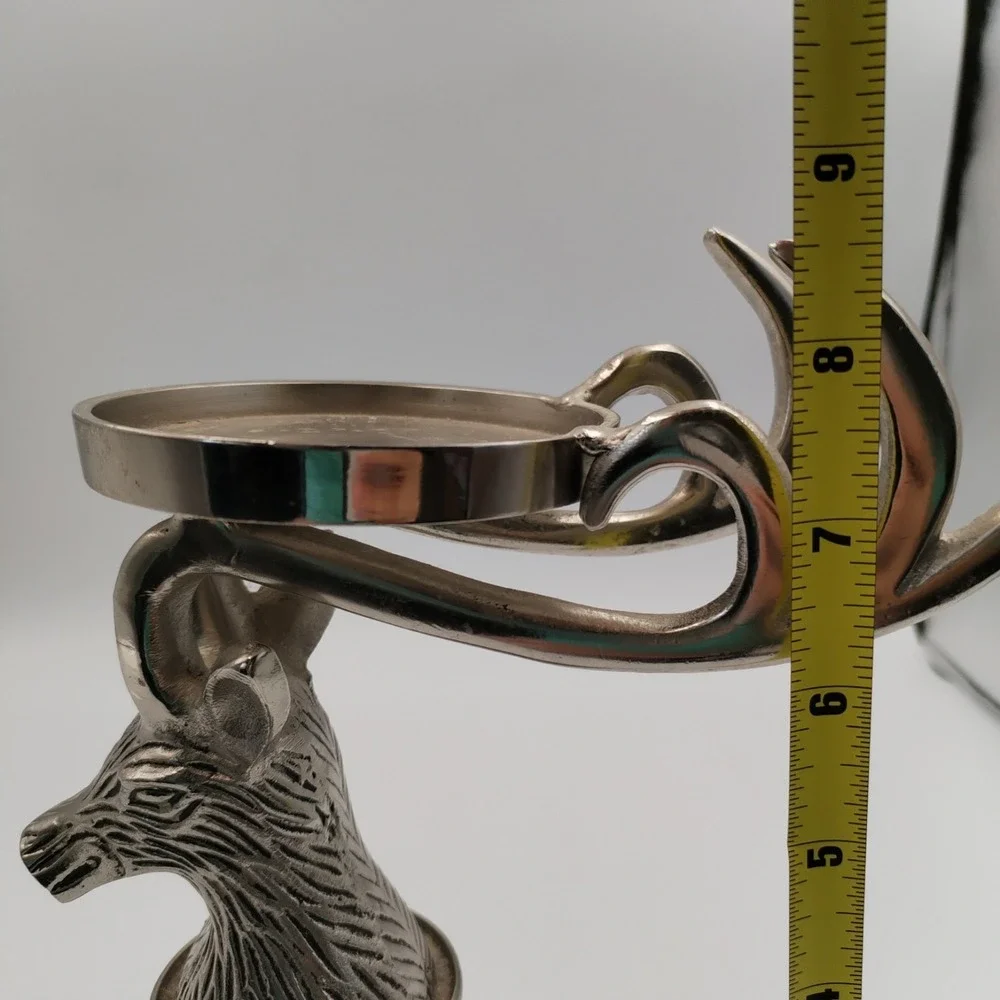 Silver Stag Head Pillar‎ Candle Holder Metal Antler Pedestal Lodge Christmas 9